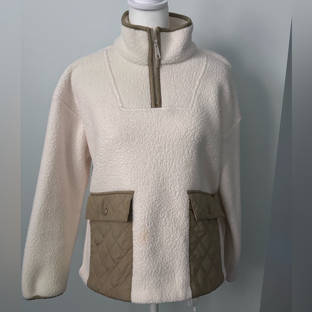 Madewell Cream Fleece Pullover with Tan Accents Size XS